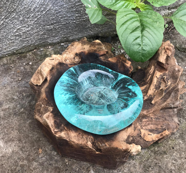 Molten Glass on Wood Candle Holder
