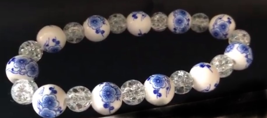 Handmade Blue Flower And Crystal Bead Bracelet