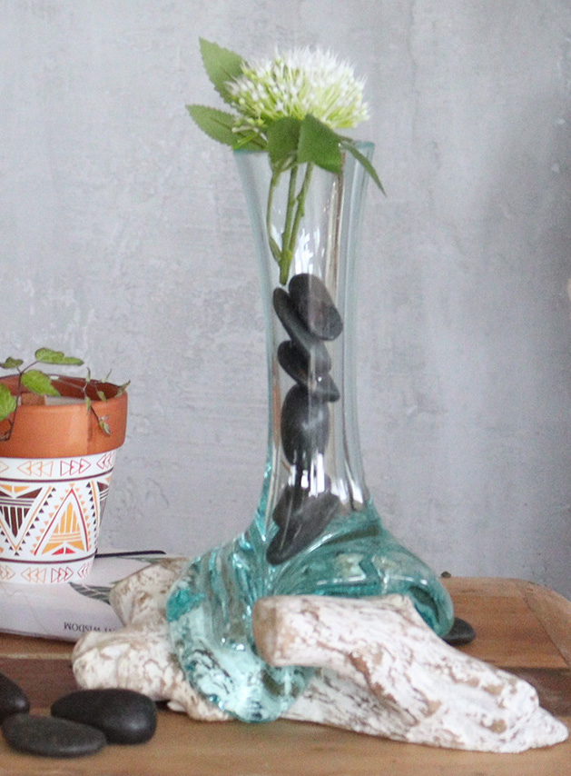 Molten Glass on Wood Vase