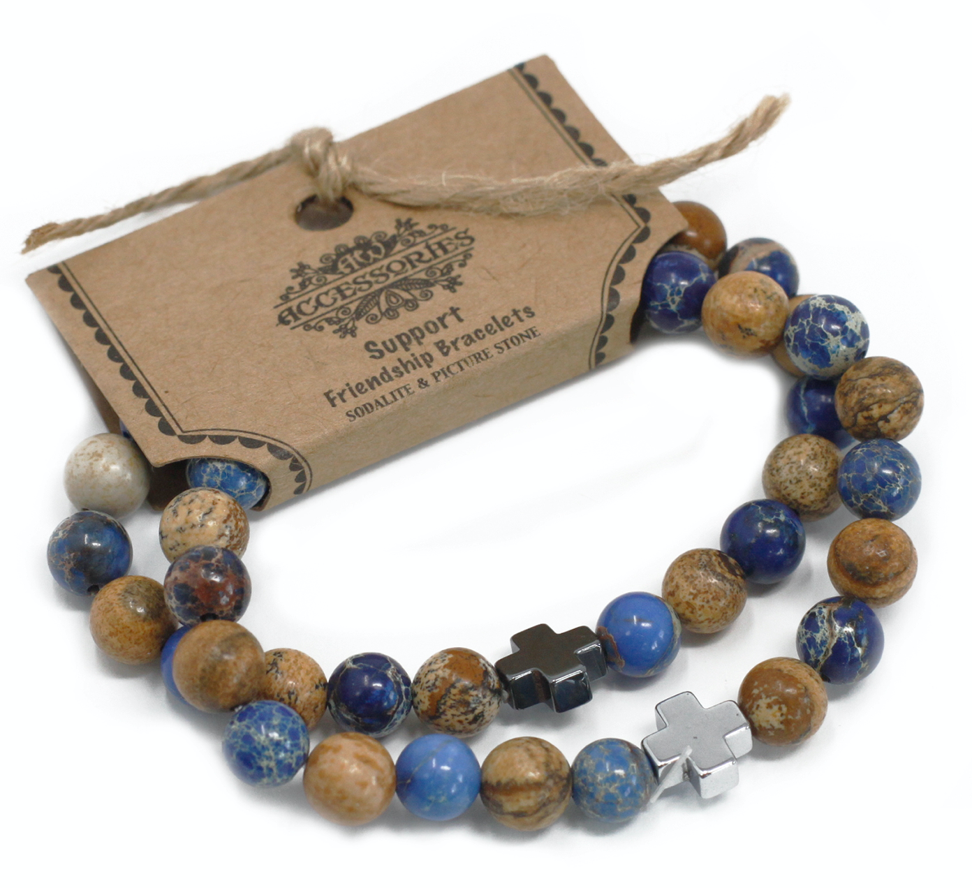 Set of 2 Gemstones Friendship Bracelets Support Sodalite and Picturestone
